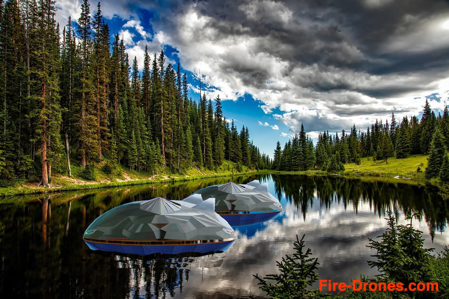 FireDrones filling up with water on Lake Irene.