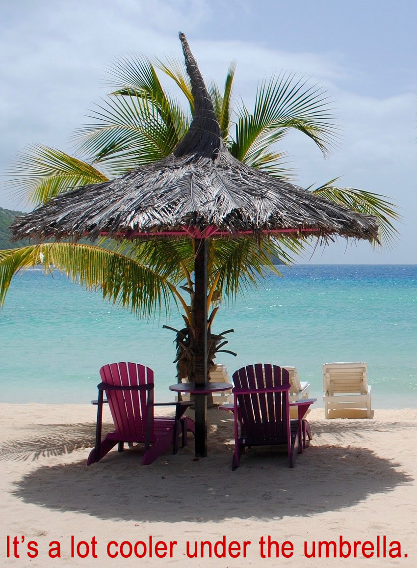 It's a lot cooler under the umbrella.
