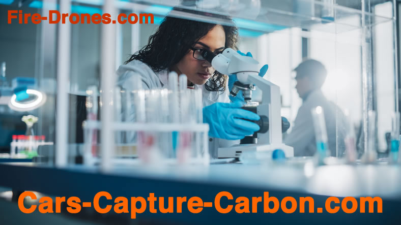 Laboratory worker lowering CO2 emissions with cars that remove carbon dioxide from thin air.